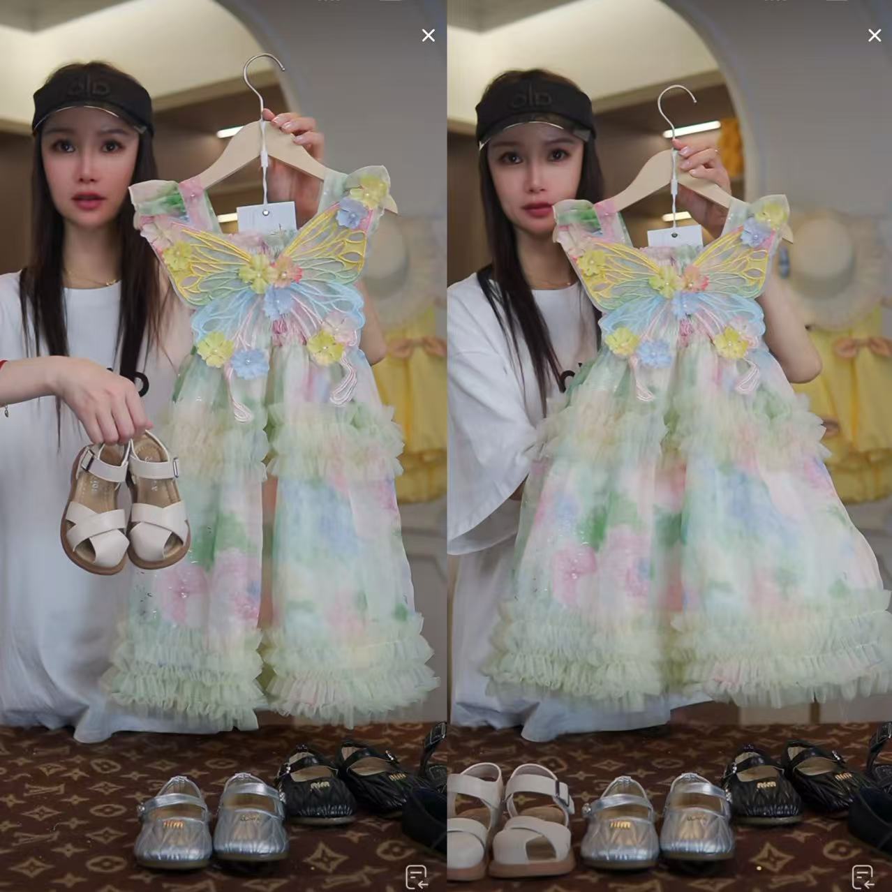 【柠萌】AYJ250212 女童公主蝴蝶印花泡泡袖碎花裙中大童连衣裙