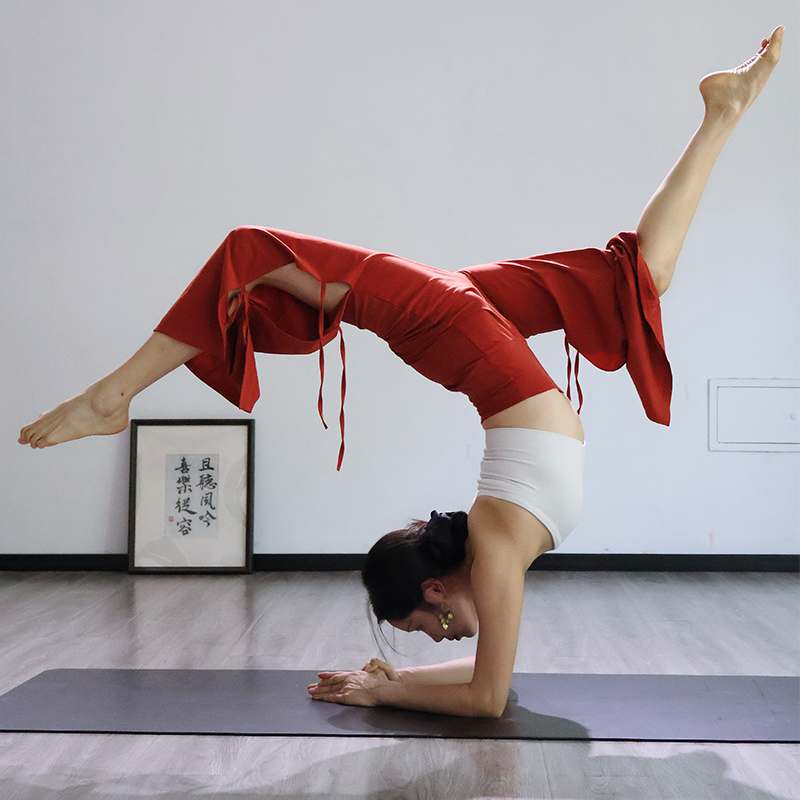 韩版开叉蝴蝶结绑带瑜伽裤春夏时尚宽松复古直筒休闲阔腿裤子女