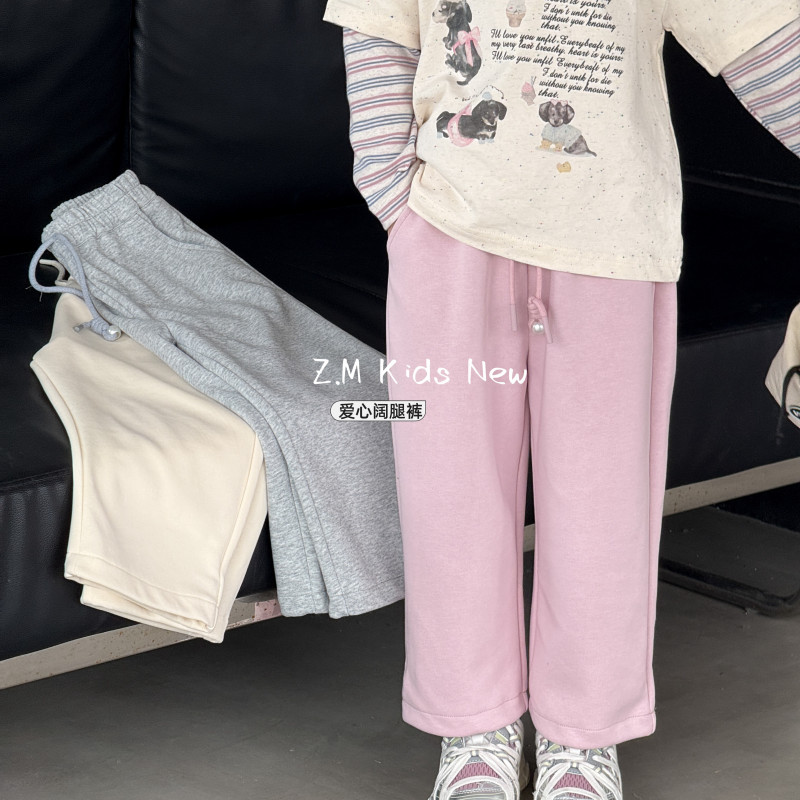 【爱心阔腿裤】2025春韩版洋气百搭爱心阔腿休闲裤女童卫裤B-58342