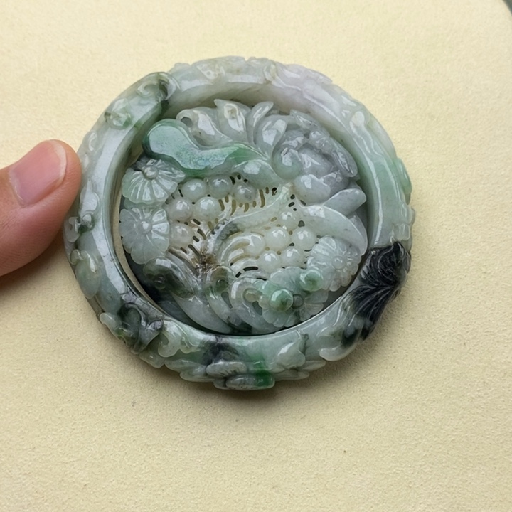 翡翠未镶嵌手镯54.5荷叶鱼