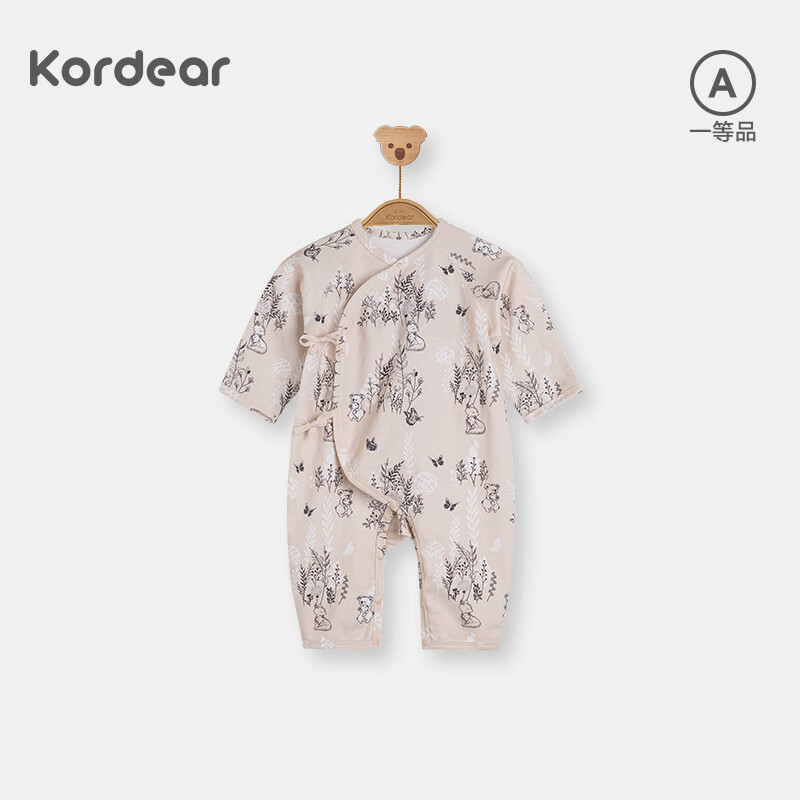 Kordear婴儿长袖连体衣男女宝宝系带连身哈衣新生儿纯棉爬服