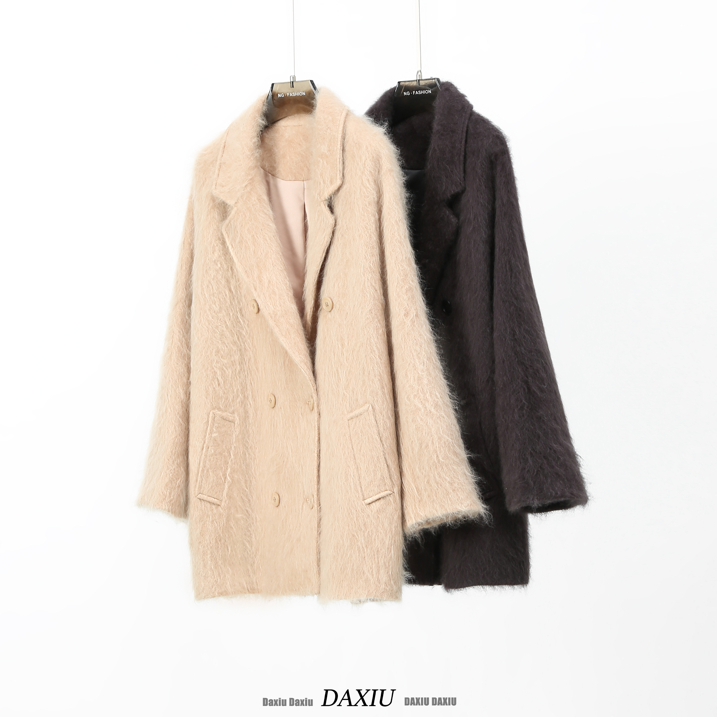 【DAXIU轻奢】秋冬纯色西装领拉毛百搭羊绒大衣-245-5196