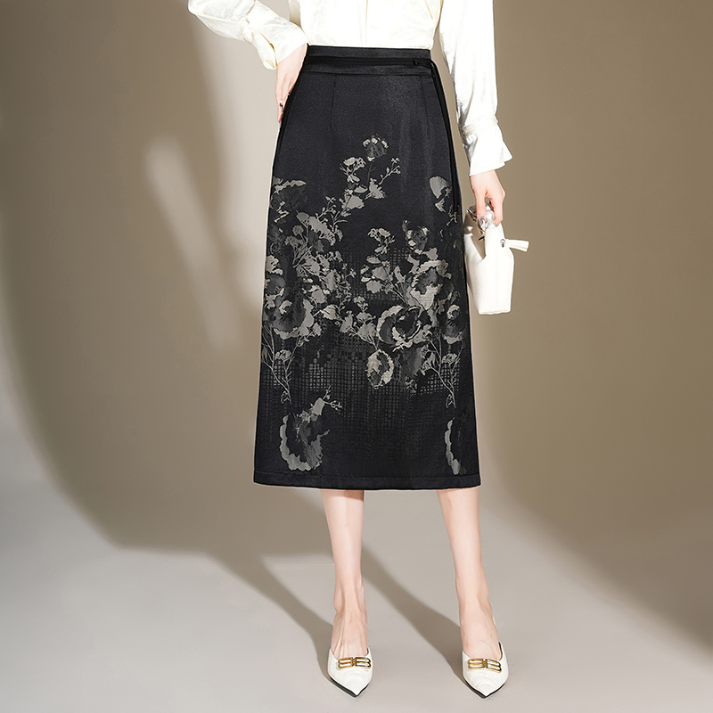 提花包臀裙半身裙高腰显瘦包臀时尚裙子气质开叉半裙中长款2408