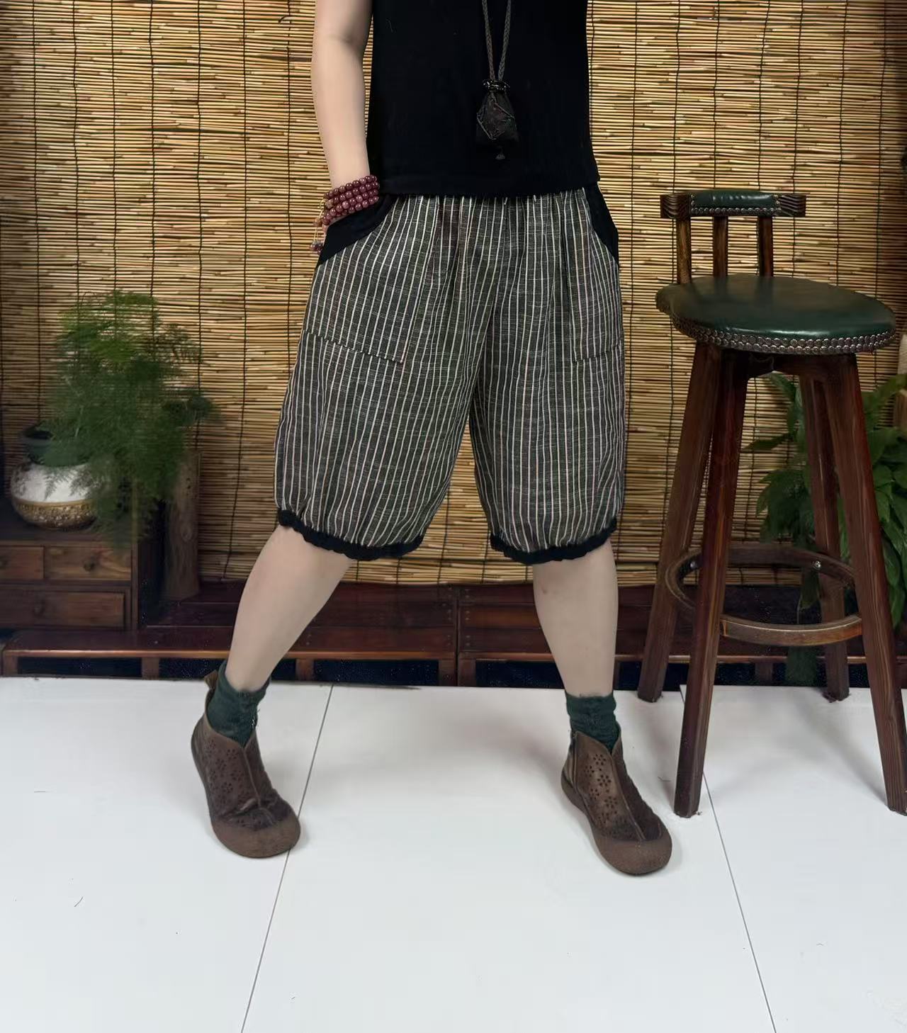 3346拼色条纹短裤（长50左右，90-150斤）