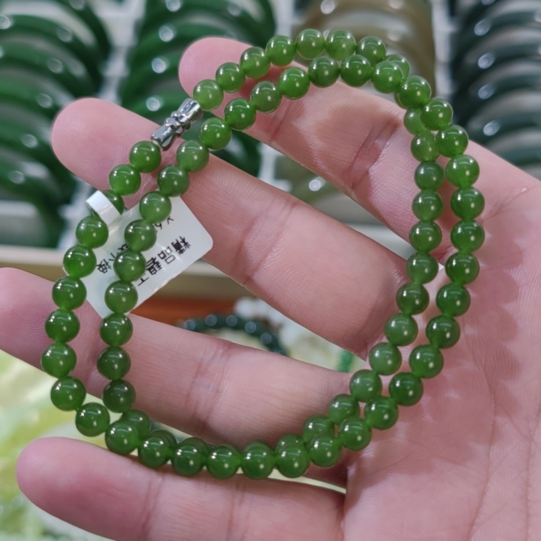 和田玉未镶嵌手串卡6精挑无黑点碧玉项链×73颗