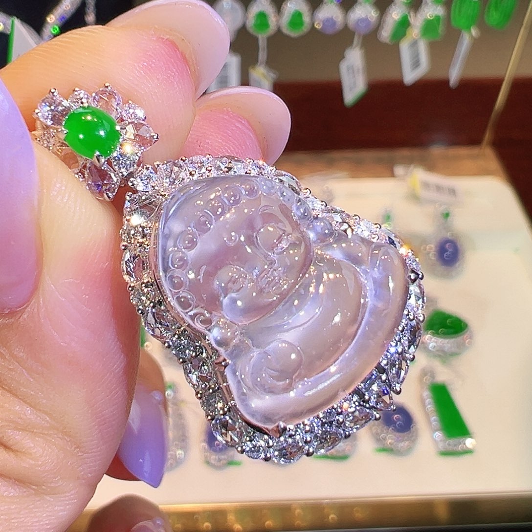 吊坠(不含链)18K金镶嵌翡翠