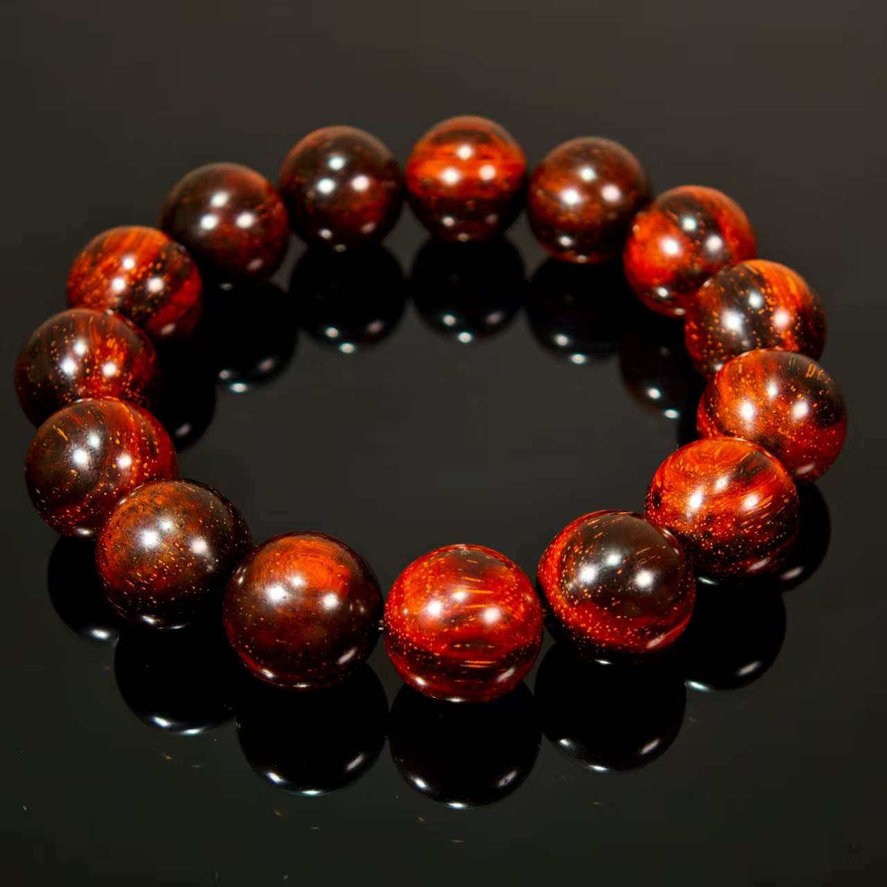 【壹贰叁】三味线印度小叶紫檀 琴料 高油密1.5 圆珠单圈手串