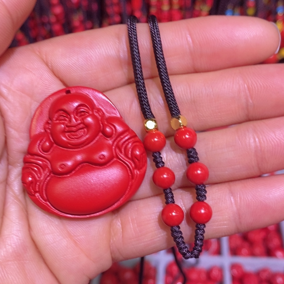 天然辰砂红砂佛公吊坠26克
