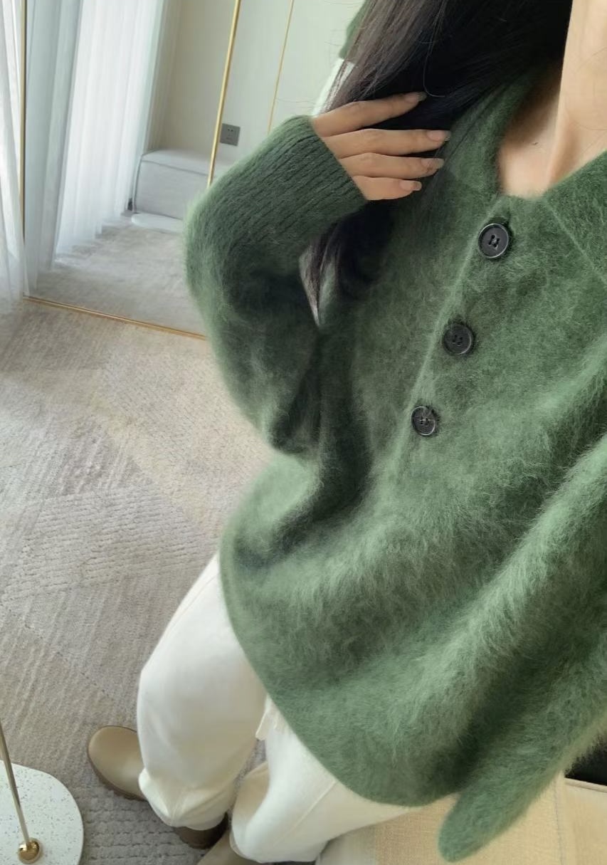 【ER松柏绿】100%纯山羊绒大表姐同款拉绒衬衫 超级显白