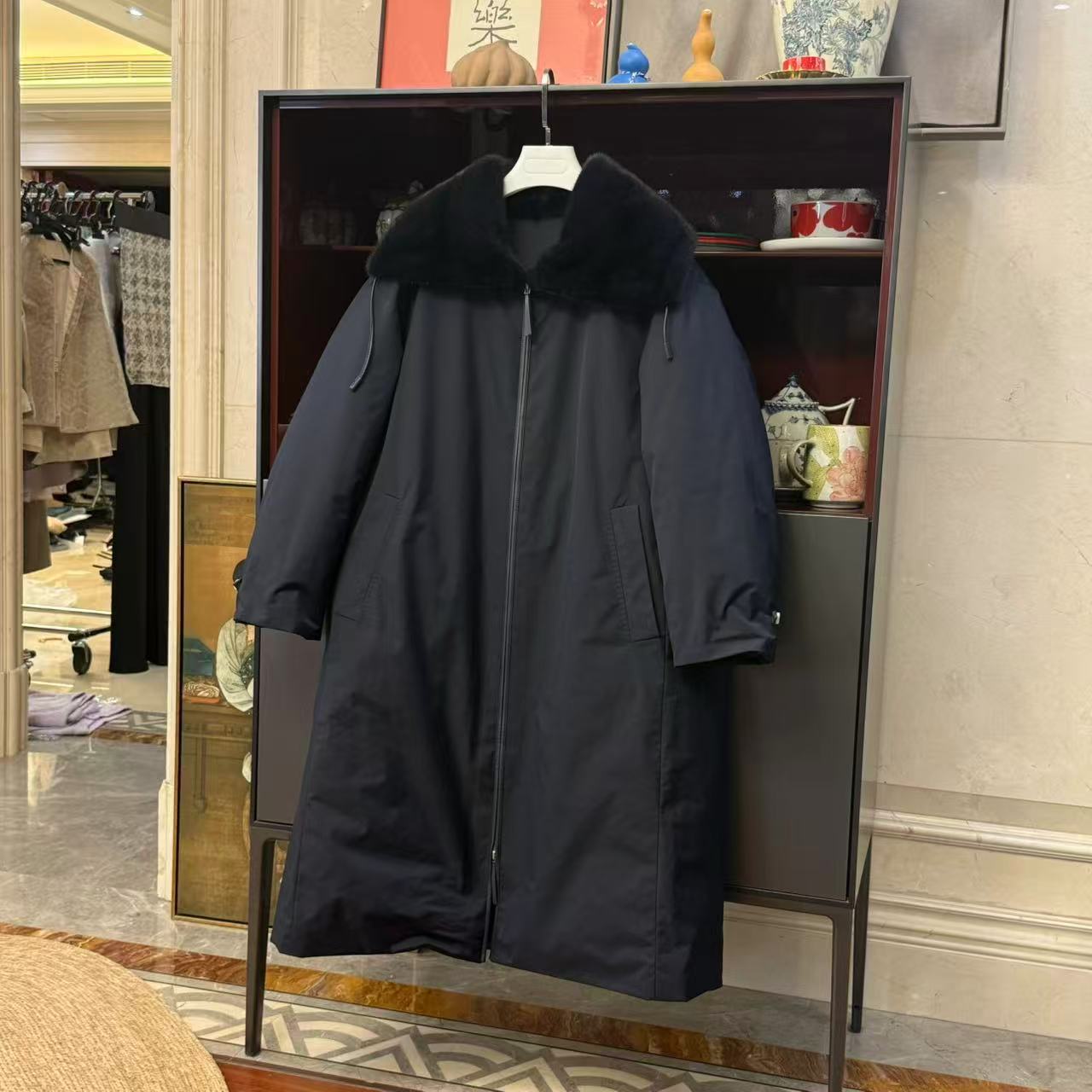 MYL 2025年冬季新款藏青鹅绒羽绒服水貂毛领休闲中长款羽绒外套