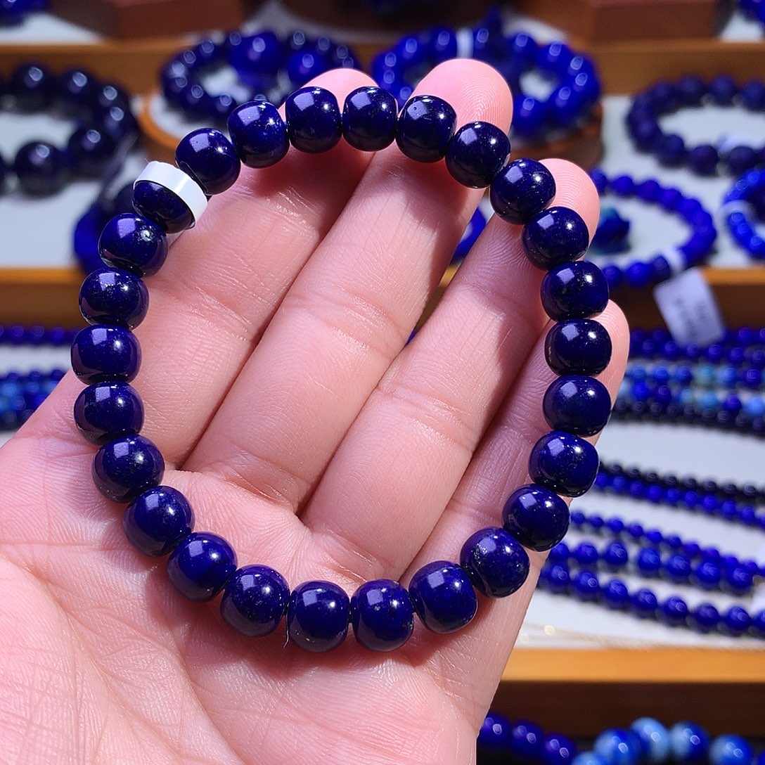 青金石未镶嵌手串8m高品精工老型珠黑加仑色2059