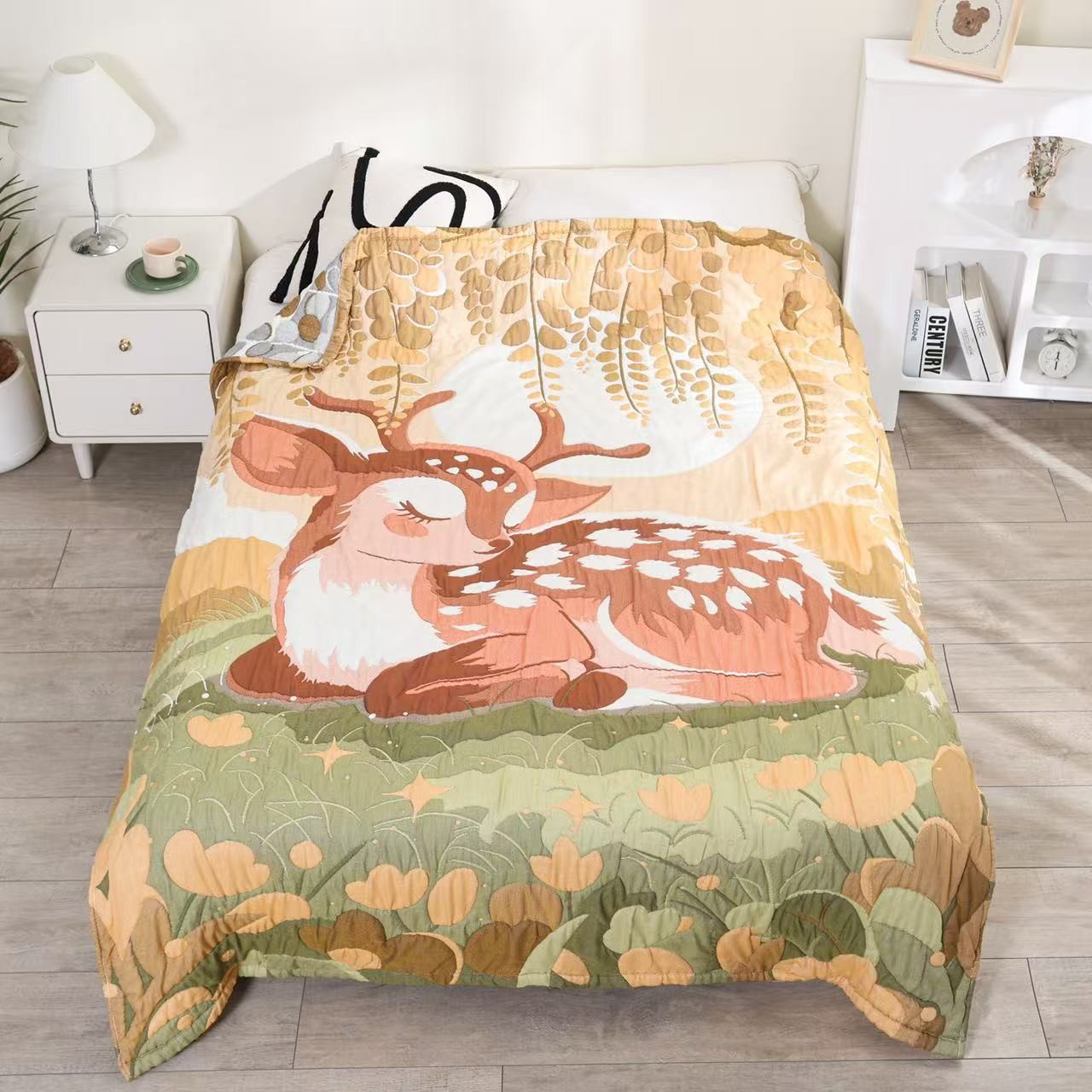 【鹿跃人间】150cm*200cm 高端升级轻奢多功能超柔纱布泡芙被      