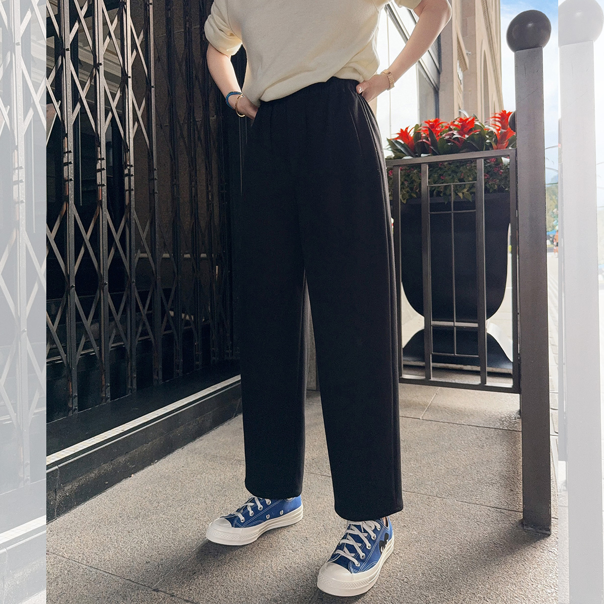 莉贝琳sisy 箱根私服裤350g廓形黑显瘦休闲裤女宽松S24409TR01