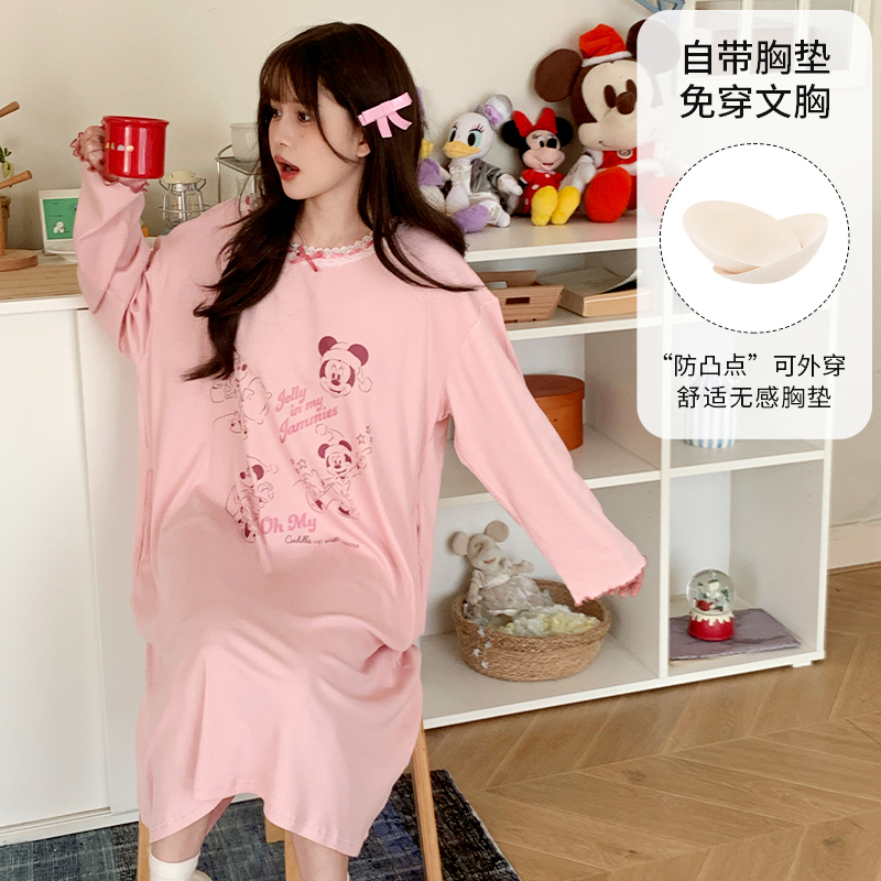 Disney/迪士尼春秋新款套头长袖带胸垫睡衣女甜美可爱家居服0149