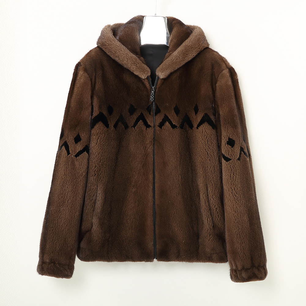 哈根色水貂整貂连帽冬季短款加花