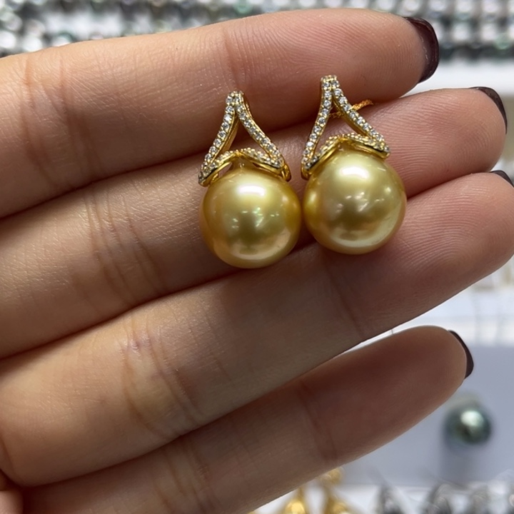 银S925镶嵌耳饰海水珍珠11-12mm84号