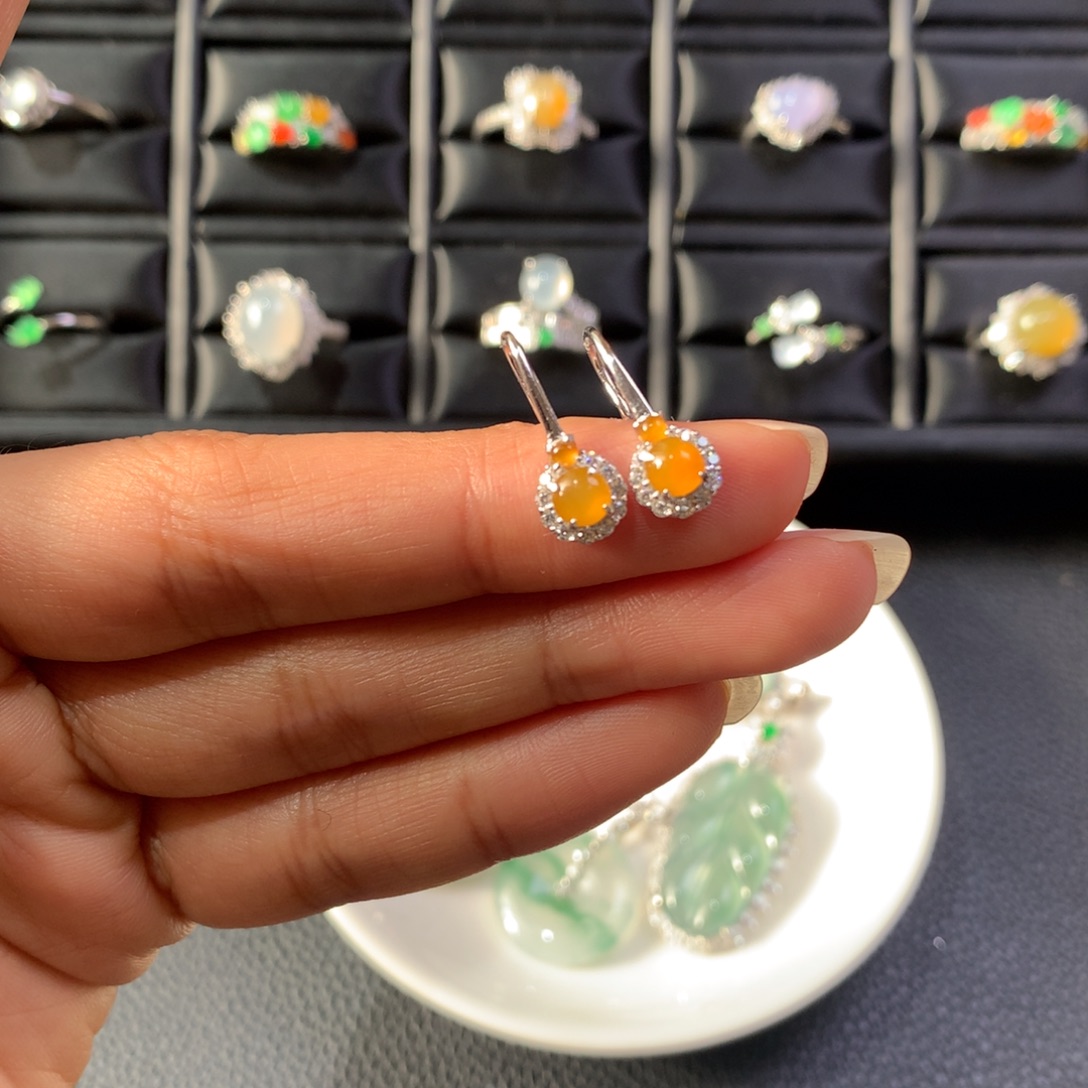 翡翠银S925镶嵌耳饰