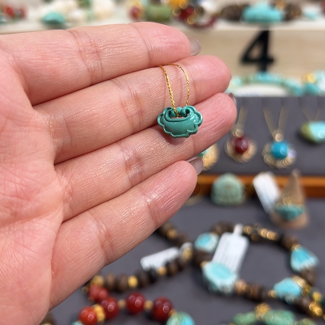 绿松石未镶嵌把件祥云如意锁配饰