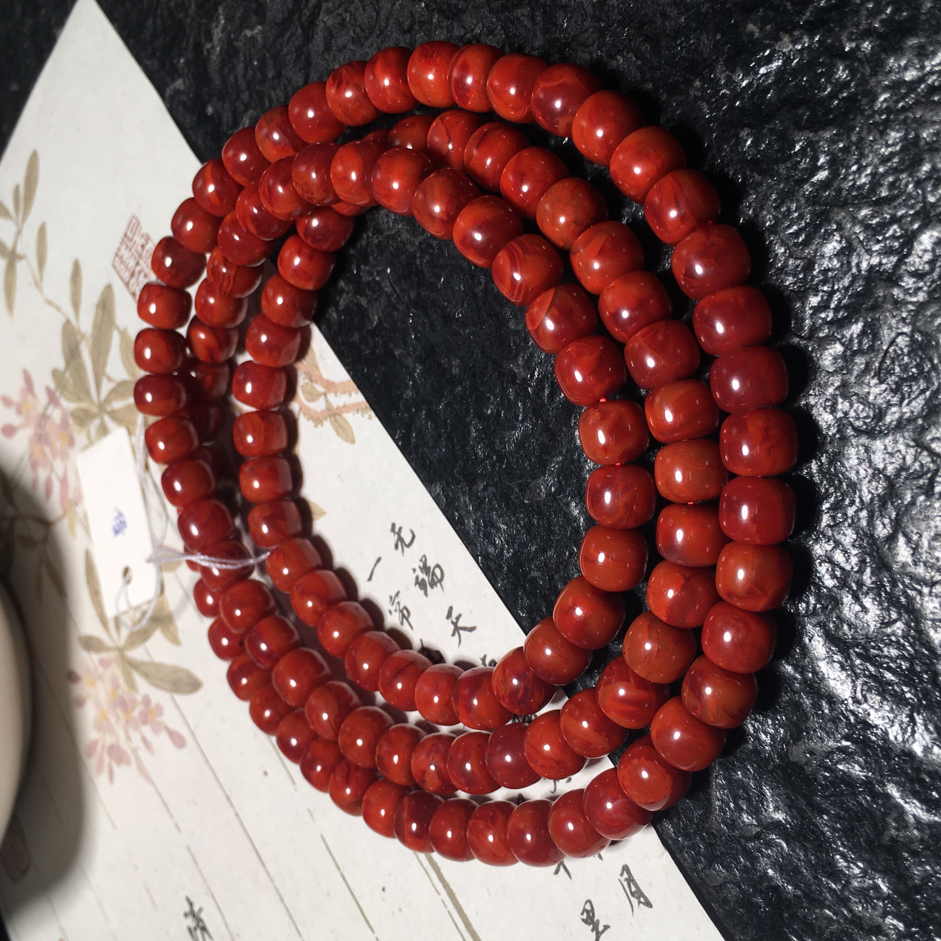 【朱锦南红】精品瓦西南红玛瑙满色满肉火焰纹老型四圈串7mm56.5g