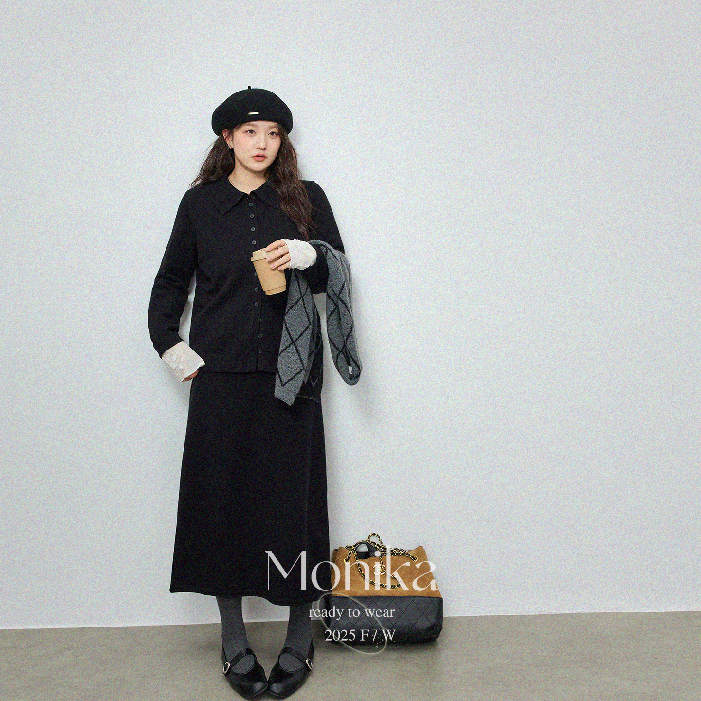 大码女装复古软糯毛衣针织开衫A字裙秋冬气质两件套套装L23151