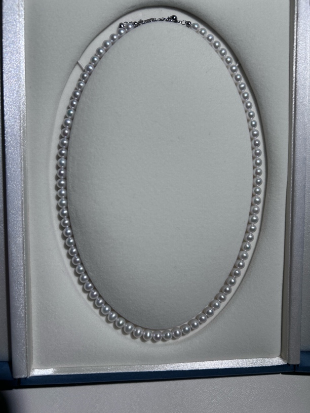 5-6mm淡水有核白细胞片珍珠链锁骨链，极光近圆