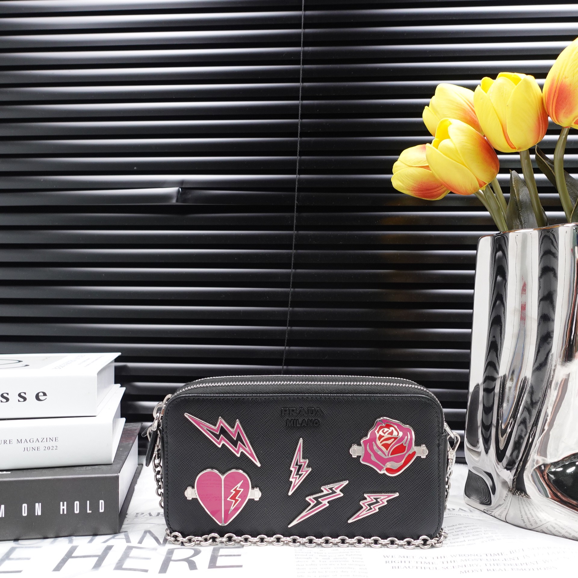 95新 Prada/普拉达 黑色链条包T10281596