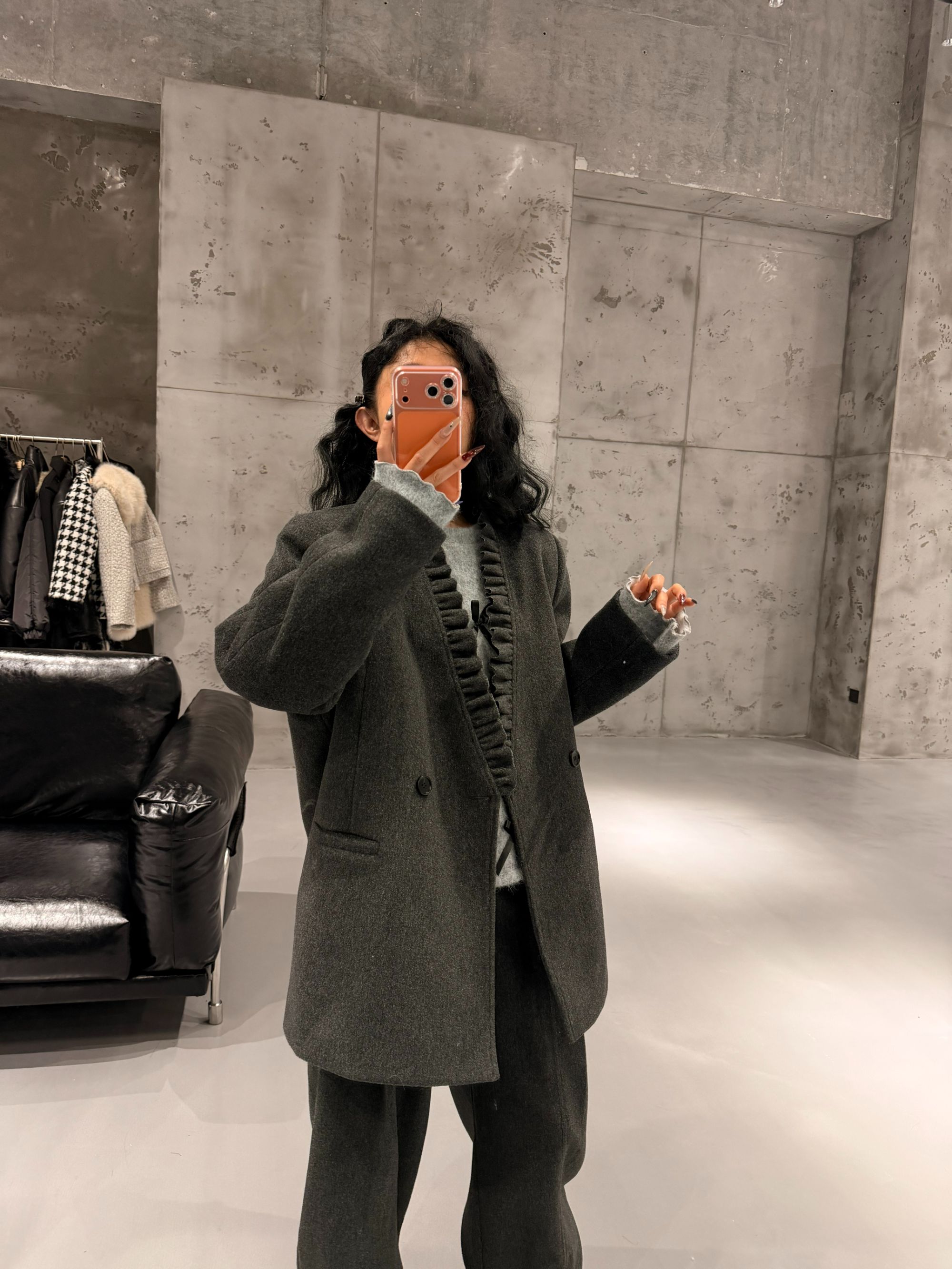 VIVISPLENDID21683#原创高级感MIU系荷叶边花边氛围夹棉西装外套