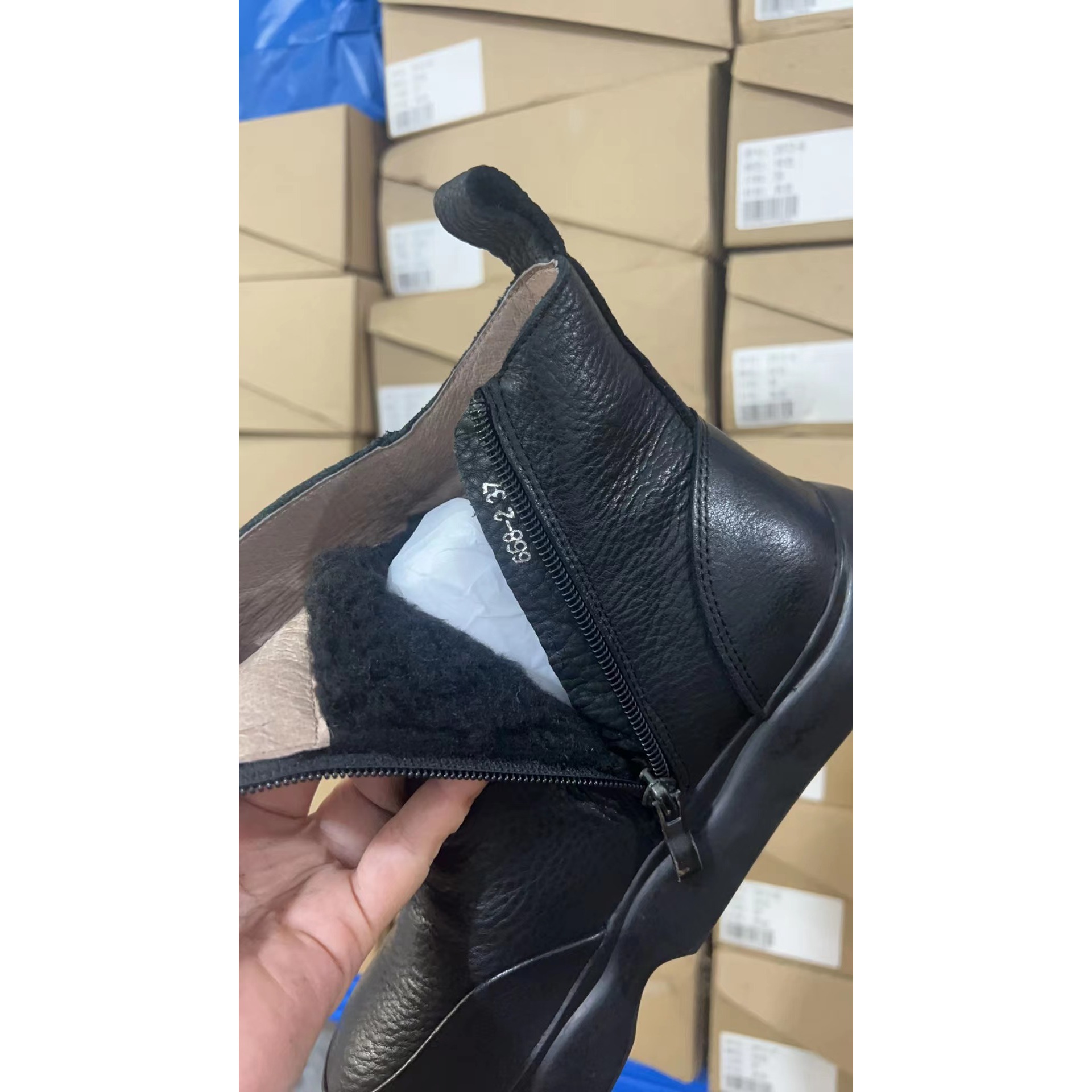 头层牛皮复古短靴158新款马丁靴褶皱平底圆头