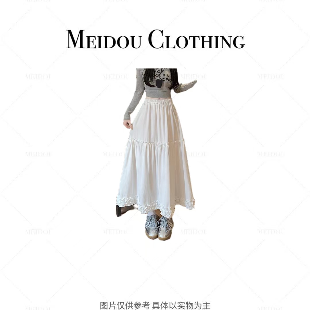 MEIDOU-3015【白色半身裙】木耳边蓬蓬蛋糕裙高腰垂感大摆