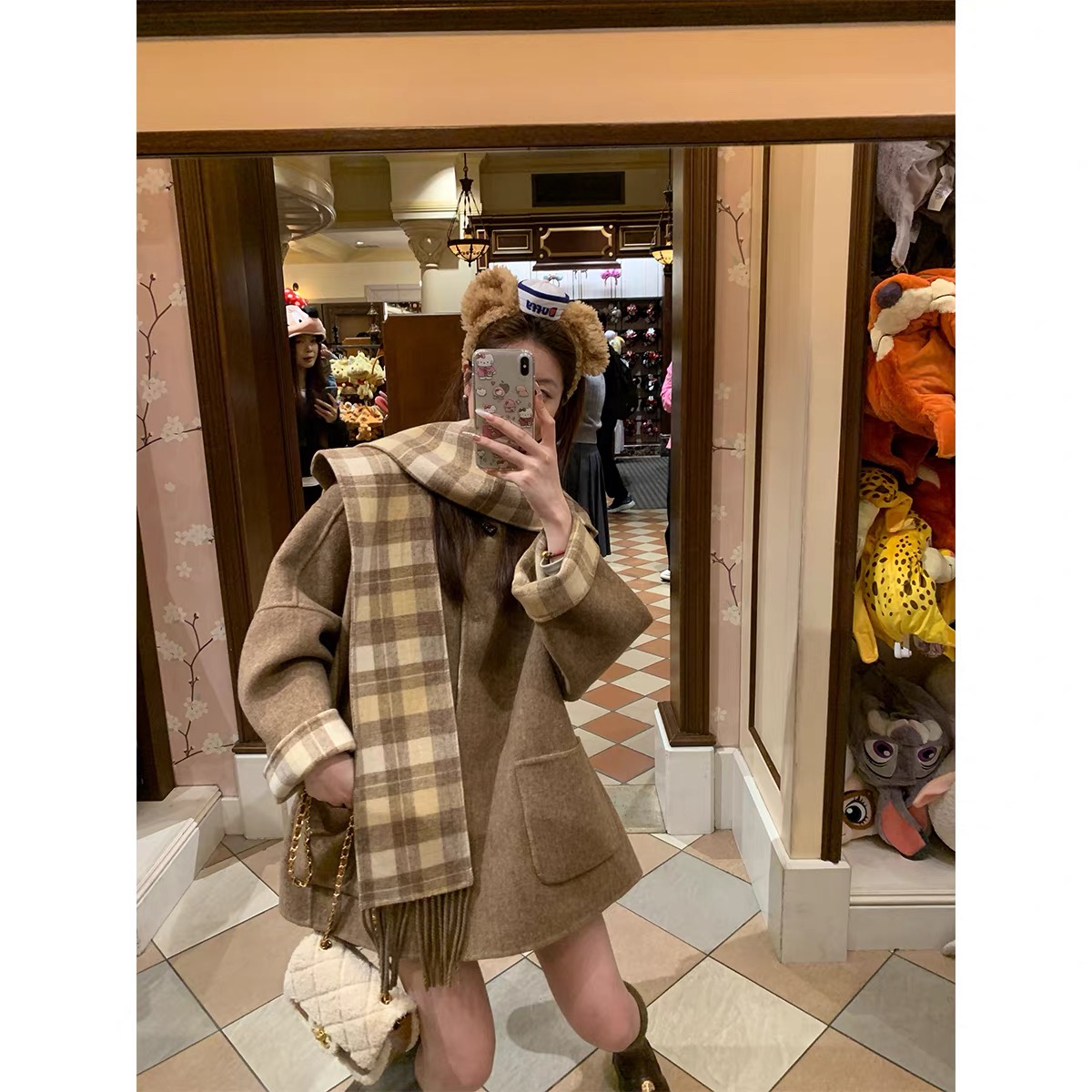 静香Ootd“糖炒栗子”双面可穿羊毛大衣外套