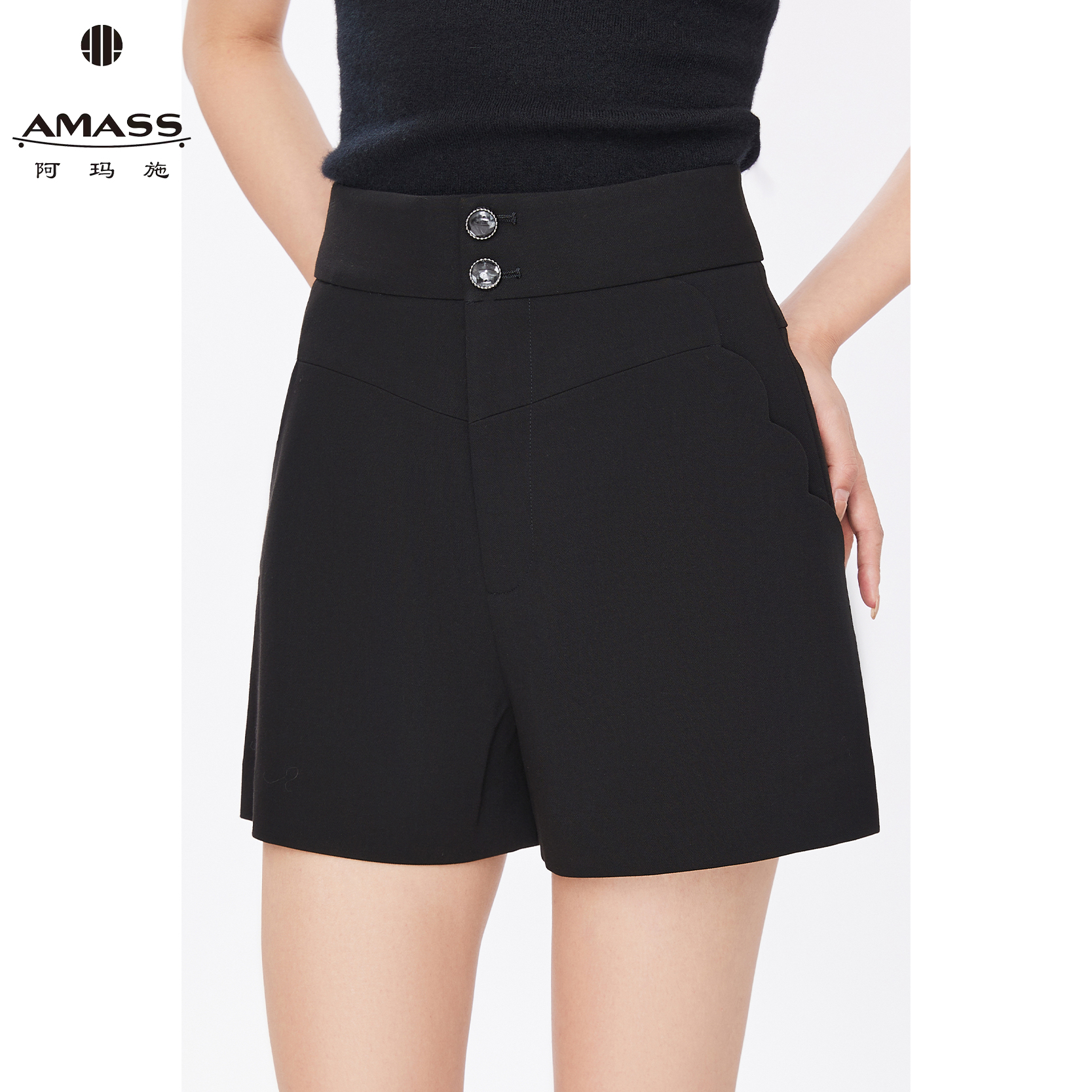 AMASS/阿玛施新款时尚经典百搭显瘦高腰轻职风纯色短裤女 5100427