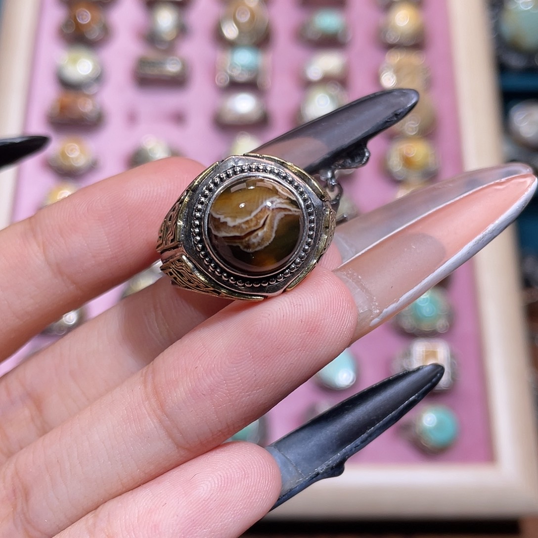 琥珀银S925镶嵌戒指