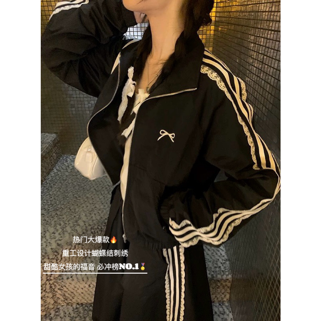 韩系蝴蝶结刺绣宽松减龄百搭翻领拉链设计感短  E8023#  LKZ