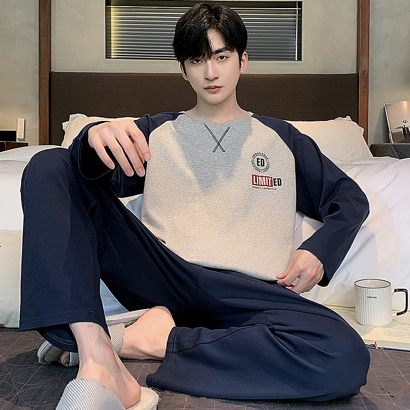 2025新款春秋冬宽松休闲纯棉男士套装长袖简约全棉可外穿家居服