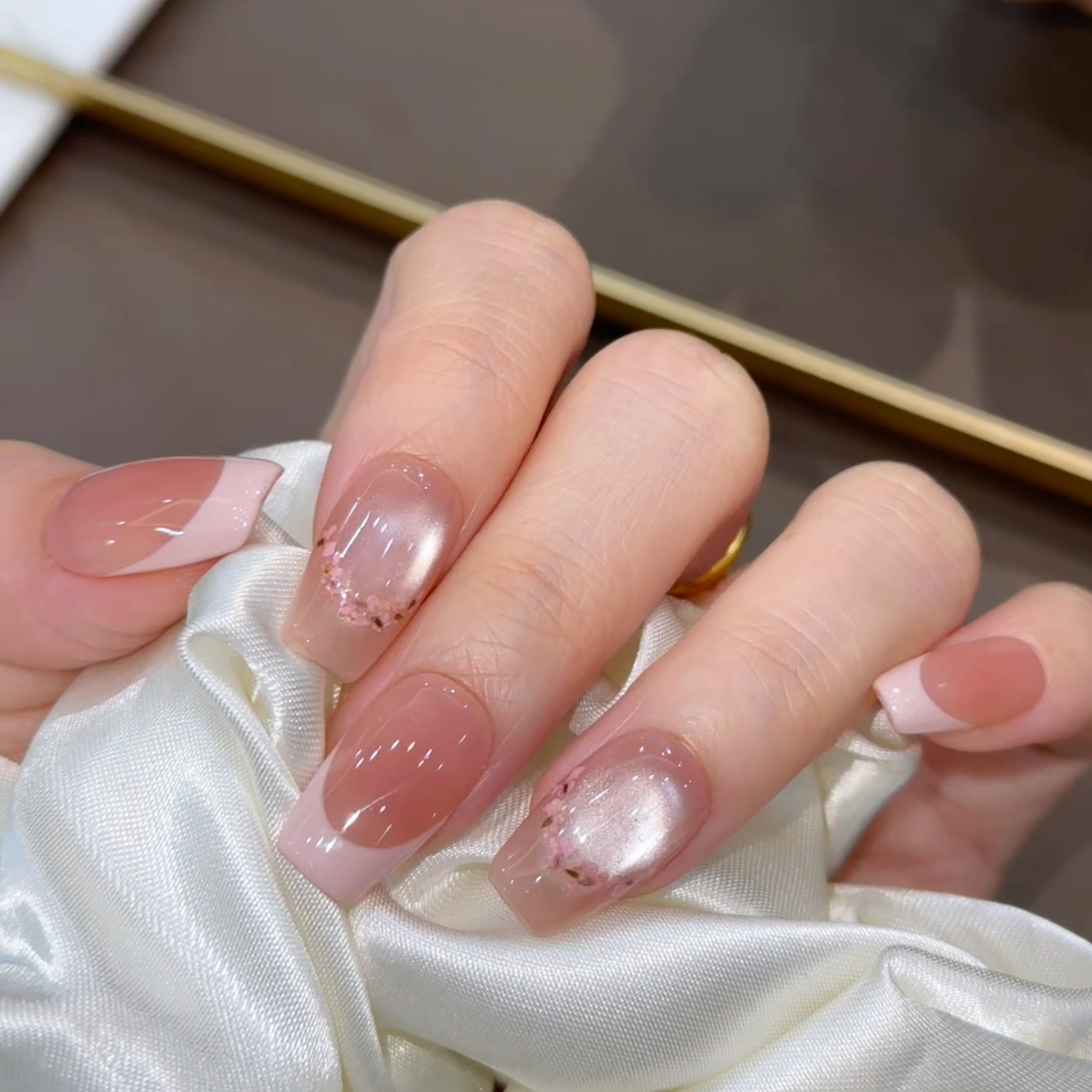 桃花源记 纯手工穿戴甲美甲成品美甲贴片10片
