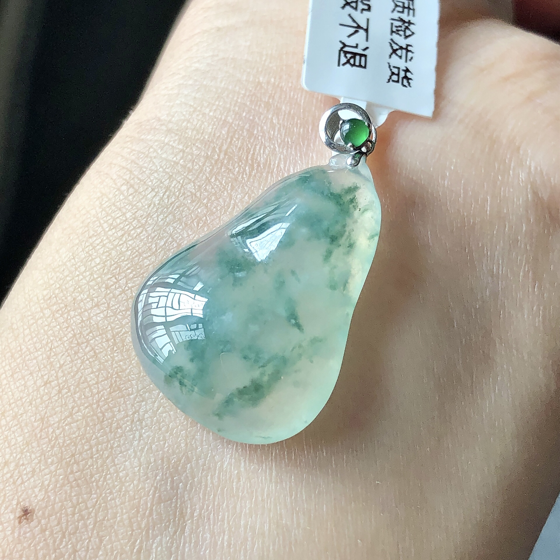 缅甸天然A货翡翠18k金镶嵌老坑冰种飘花福瓜吊坠尺寸30/18.7/6.6