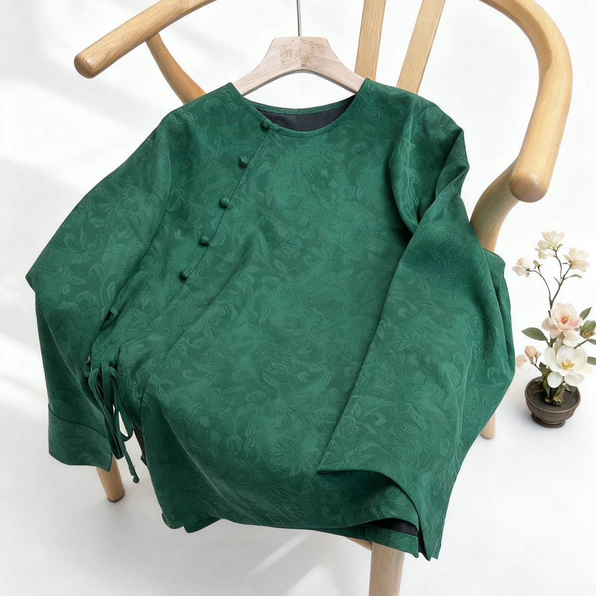 【DY1898】樱美嘉100桑蚕丝重磅香云纱圆领衬衫新中式百搭打底上衣