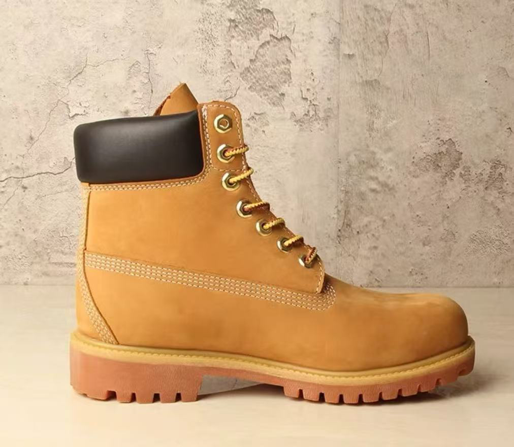 七孔高帮头层牛皮大黄靴户外工装登山靴