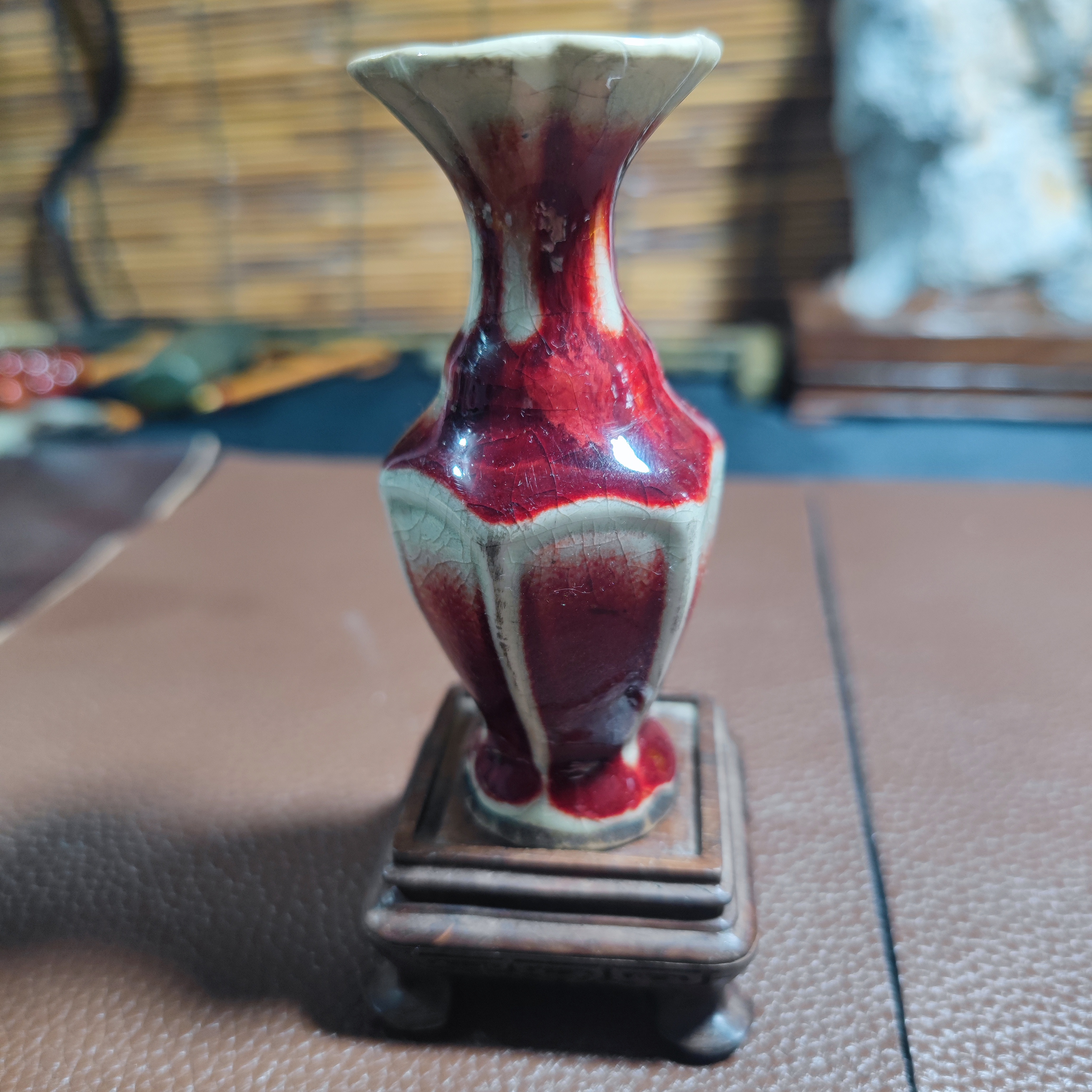 窑变带绿斑满开片中式仿古梅瓶家居装饰摆件