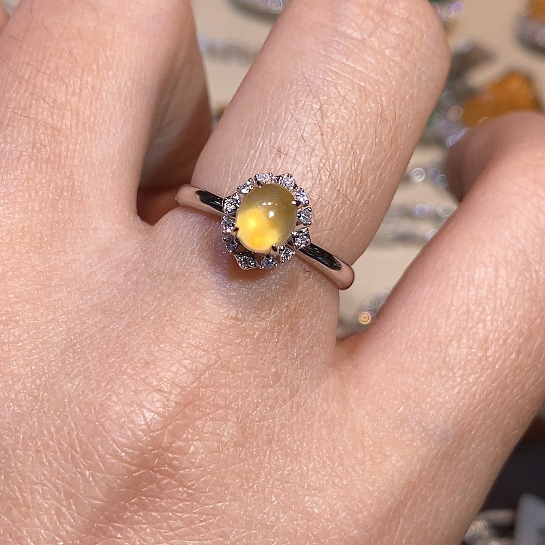 翡翠戒指18K金镶嵌戒指18k