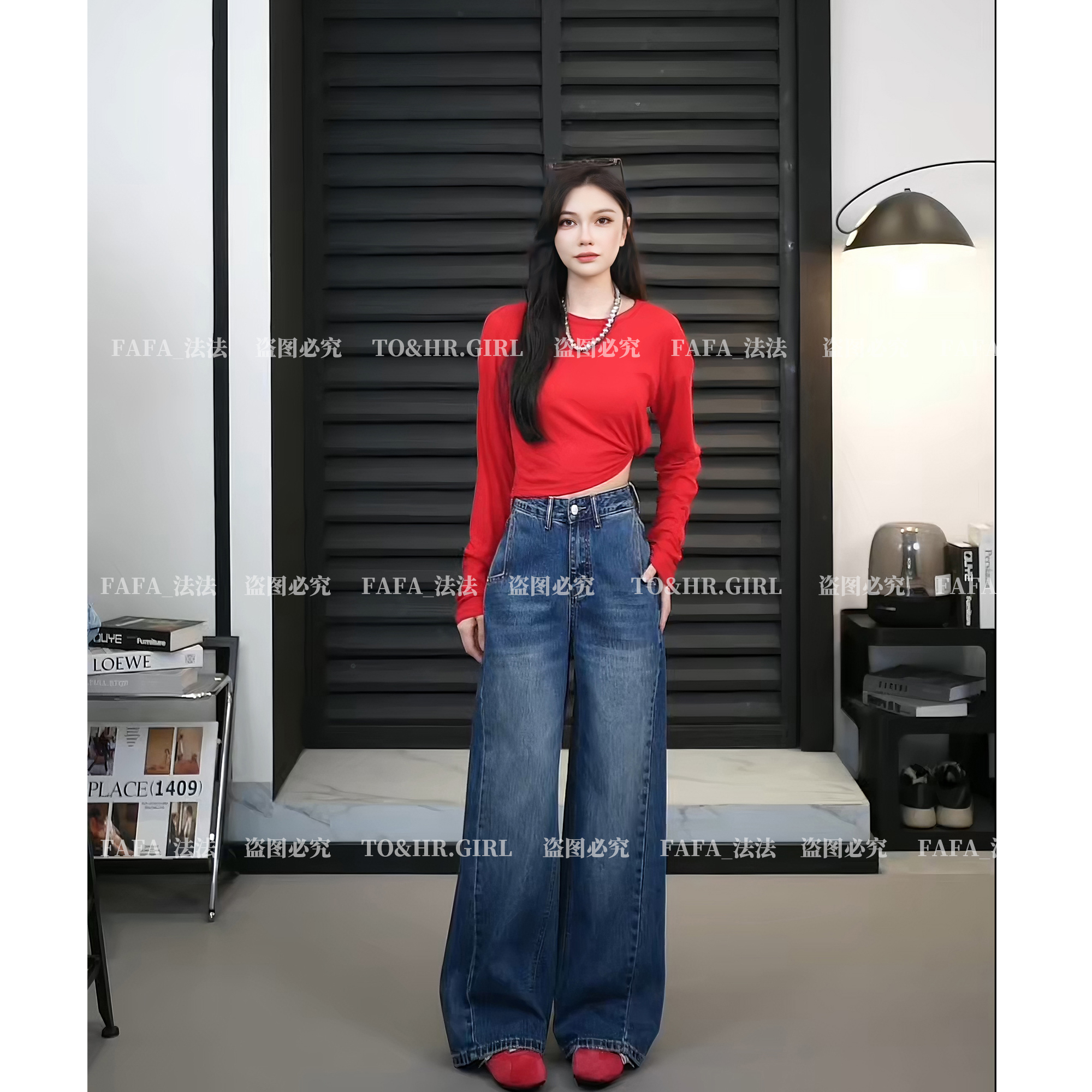 【TO&HR.GIRL】THE8995Q-秋季裤子女款爆款2025新款直筒阔腿牛仔裤