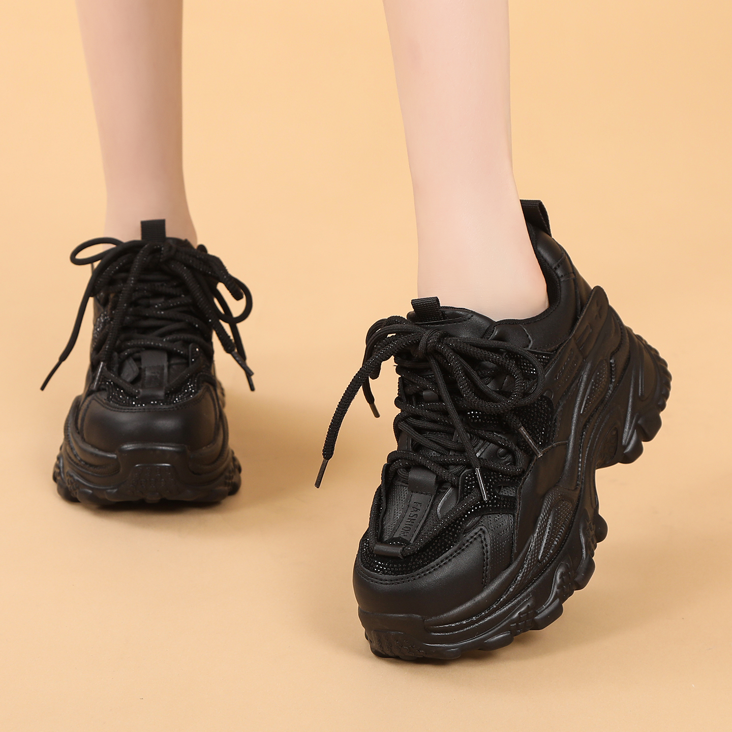 欧货女款老爹鞋2025新款秋冬爆款水钻百搭厚底休闲鞋小个子运动鞋