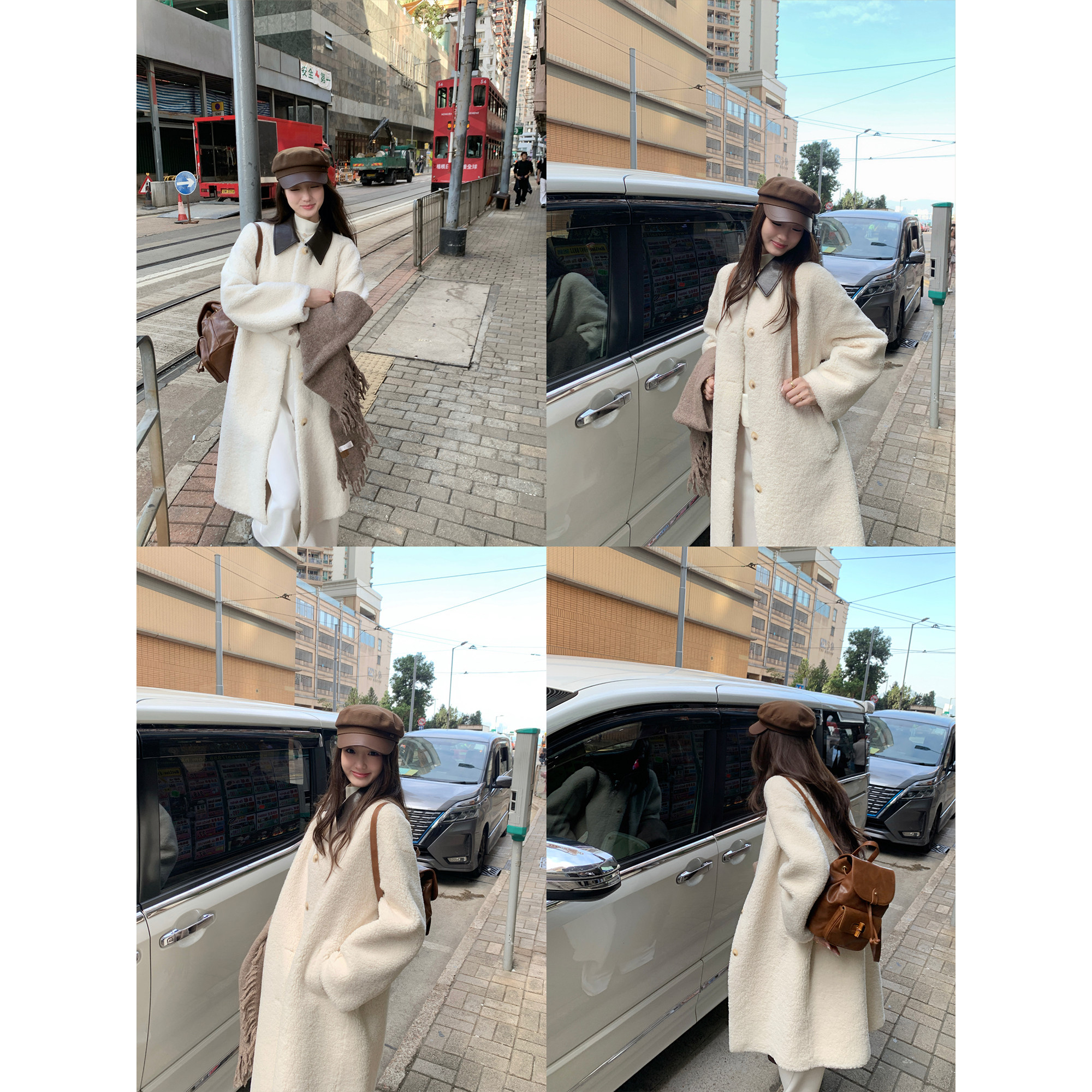 pusumede 京都佳人 皮领环保皮草大衣女气质宽松保暖中长款外套