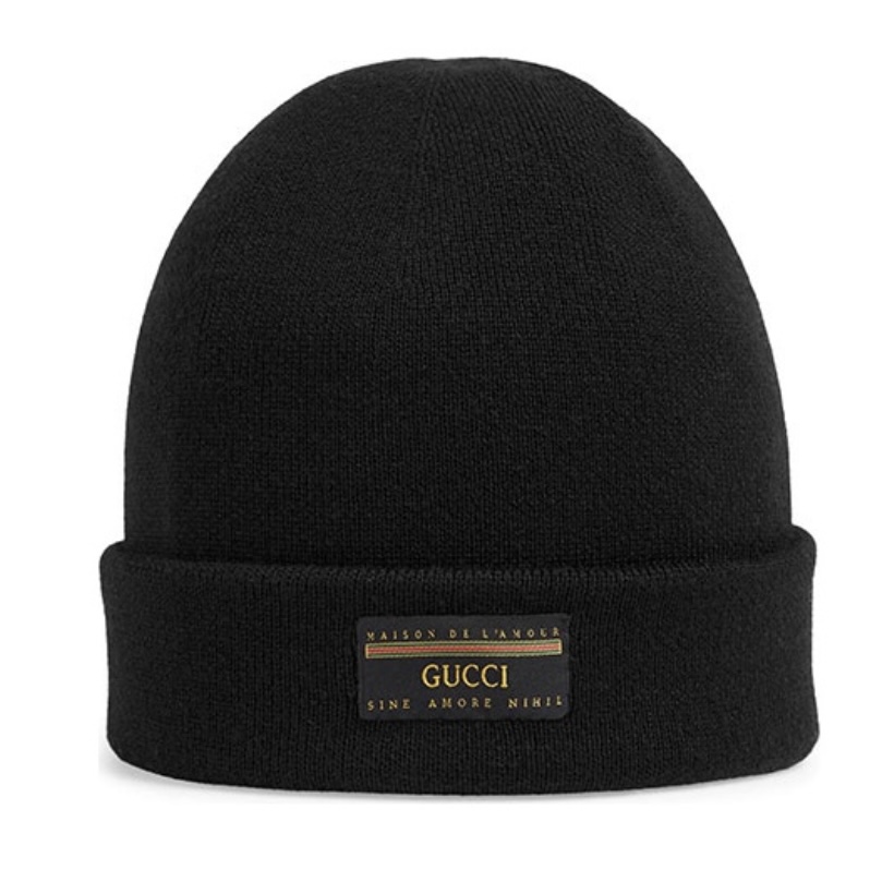 全新未使用 GUCCI/古驰 古驰标签针织秋冬毛线帽黑色