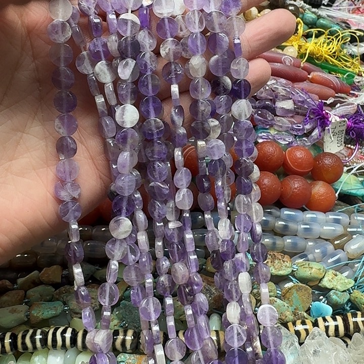 玛瑙/玉髓未镶嵌珠宝半成品一条8mm紫水晶圆饼