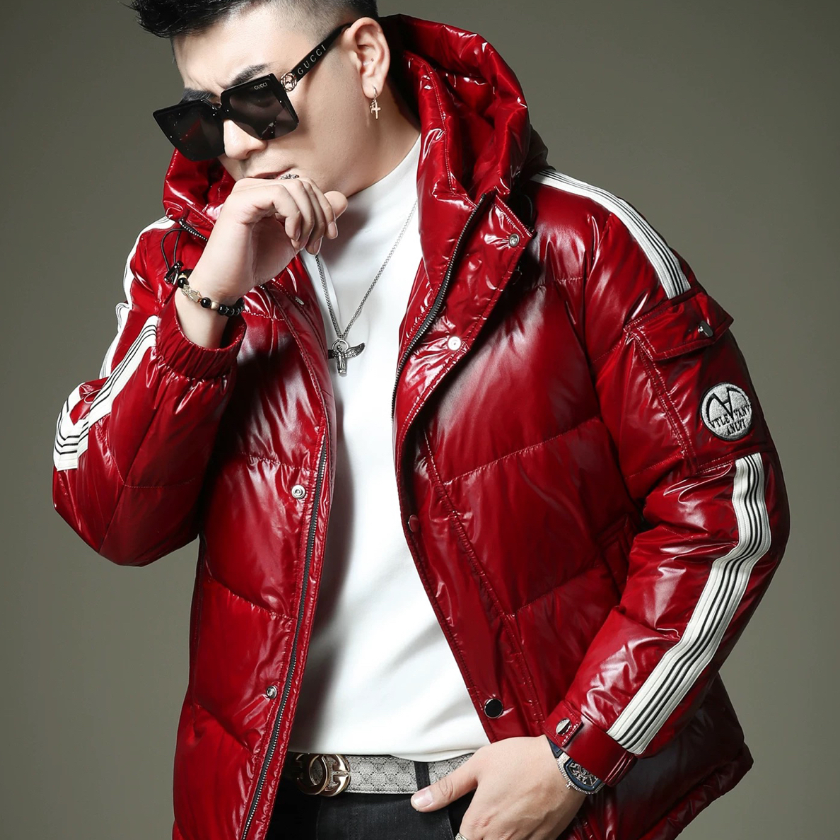 2122CR欧货.男士亮面潮流羽绒服90白鸭绒