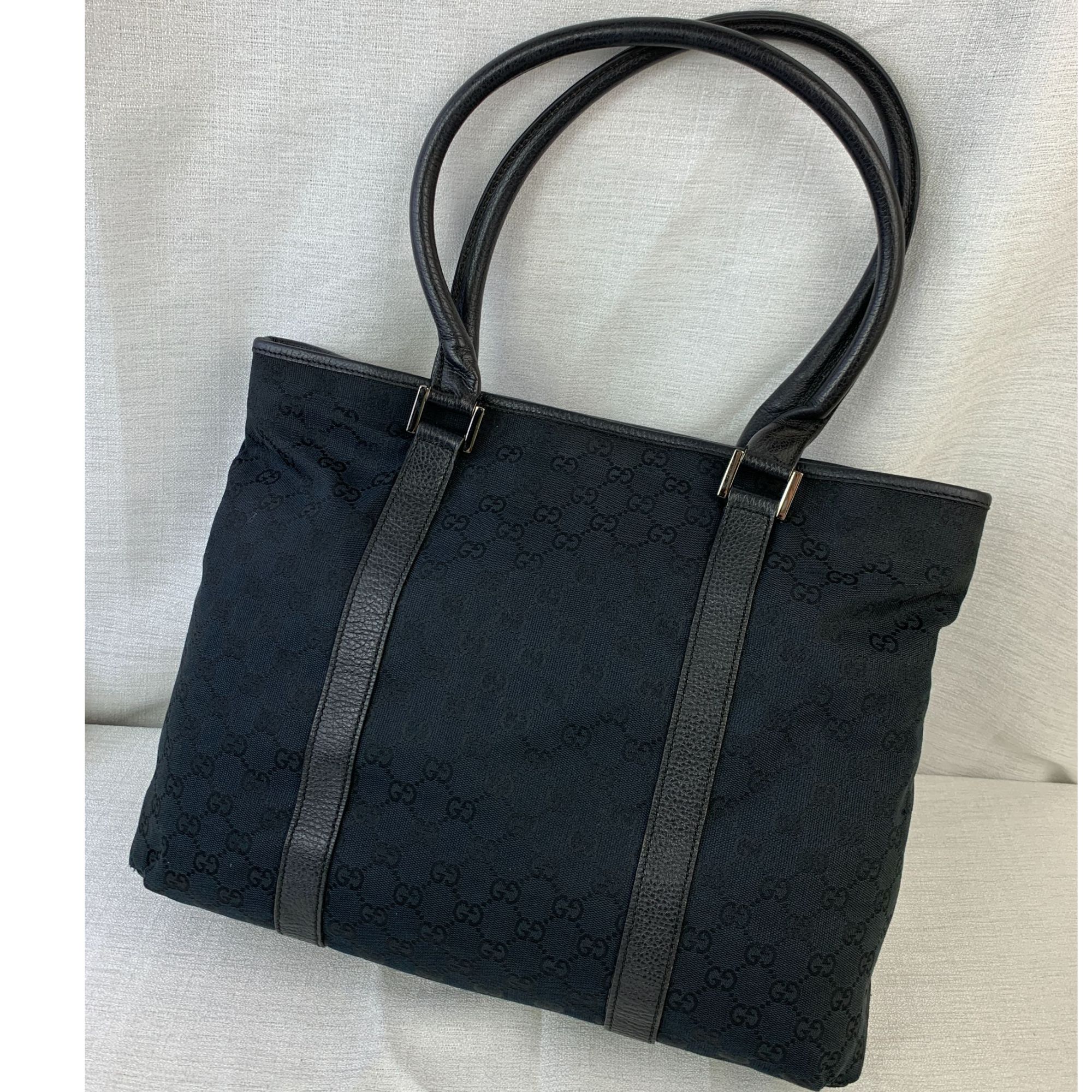 95新 GUCCI/古驰 黑花单肩托特包/WJ11407027/7027