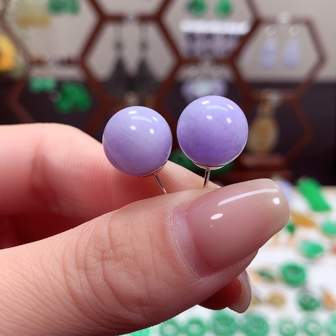 翡翠耳饰18K金镶嵌天然翡翠