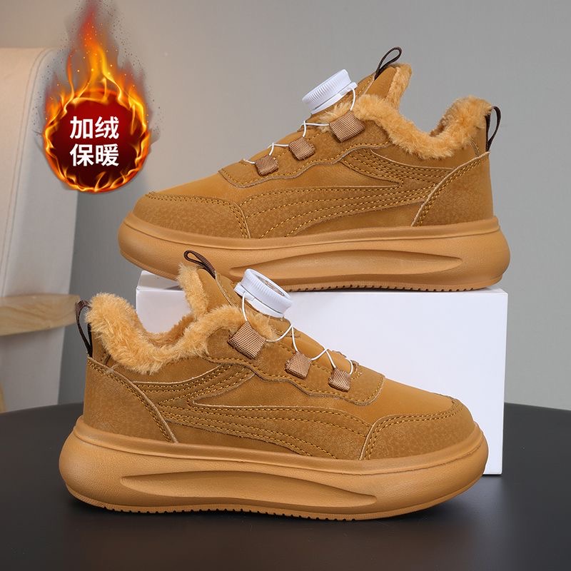 妙趣熊冬季新款童鞋防水保暖皮面加绒板鞋软底学生鞋中大童运动鞋