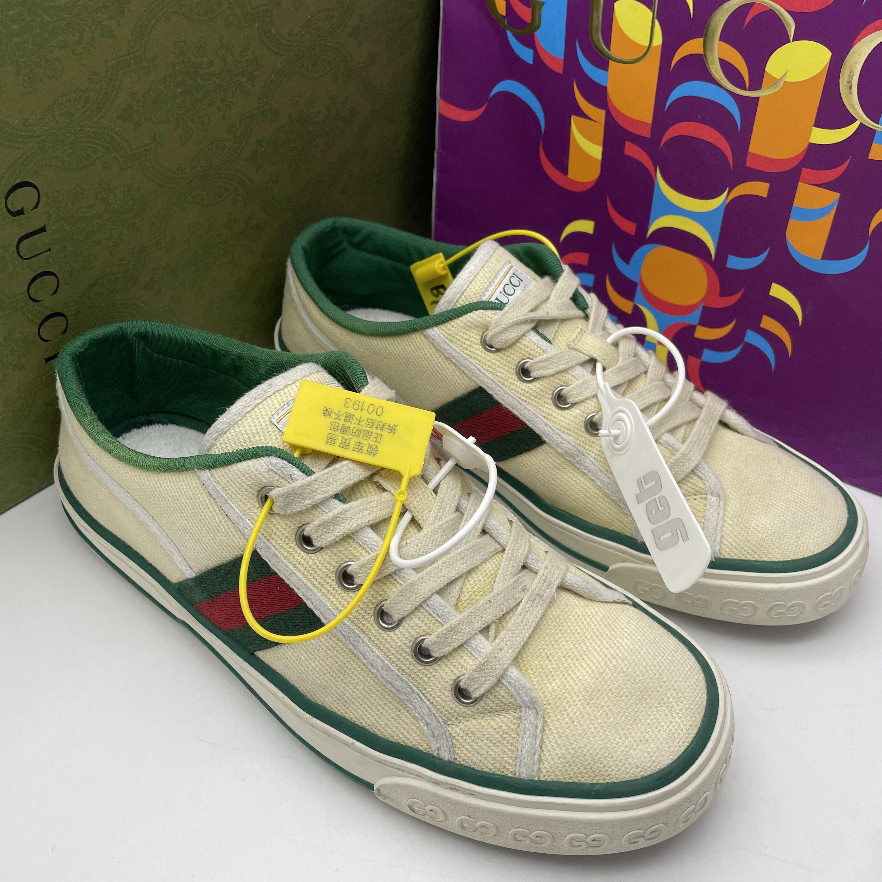 90新 GUCCI/古驰 41.5欧码/二手男士米黄帆布1977时尚休闲板鞋